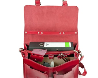 Gift Ideas: Briefcase / Teacher Bag for Women and Men, Size L, Leather, 600 Light Cherry Red