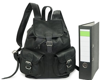 Backpack Woman: Leather Backpack / City Backpack, Size M, Nappa Leather, 559 Black