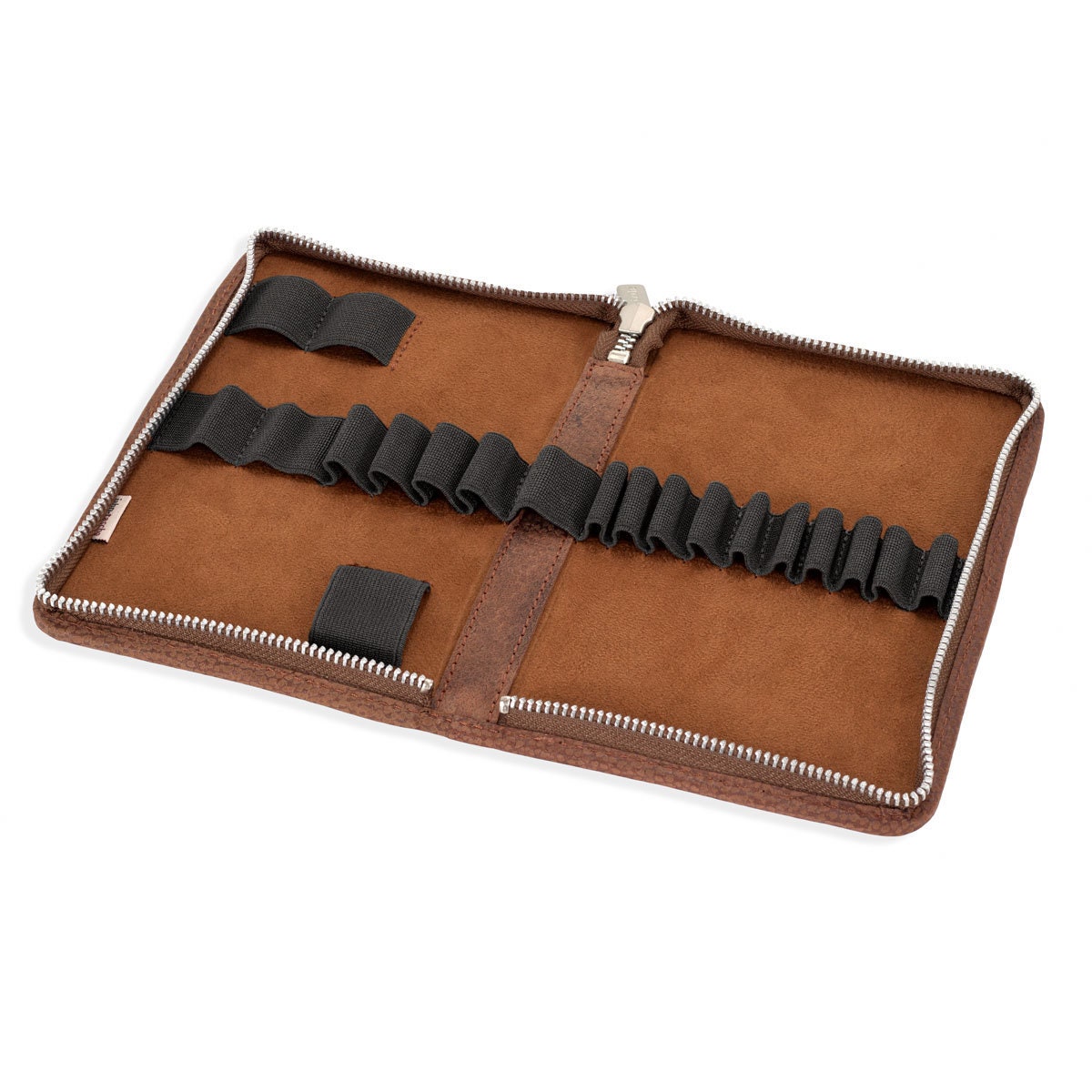 Large Foldable Pencil Case / Leather Etui, Buffalo Leather, Black