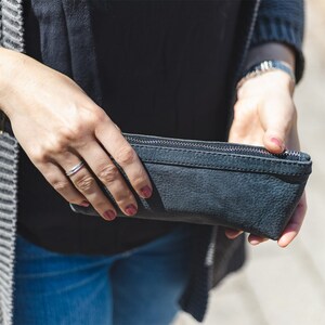 Gift Ideas: Practical Pencil Case / Pencil Pouch, Buffalo Leather, Black, custom engraving possible, 010