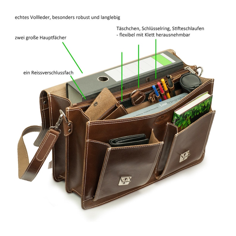 Leather Gift Ideas: Briefcase Teacher Bag for Women and Men 600-n Hazelnut Brown Size L