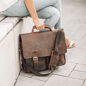Porte-documents pour dames: Grande mallette / sac d’enseignant, taille L, cuir de buffle, brun 420-n