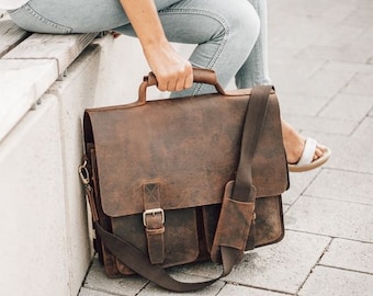 Briefcase Woman: Large Briefcase / Teacher Bag, Size L, Buffalo Leather, 420-n Brown