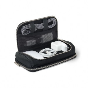 Torba na kable XL, organizer na kable, 2 przegródki, wykonana ze skóry bawolej, kolor czarny, model 021