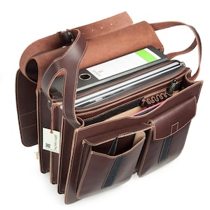 Idea de regalo: Maletín muy grande / bolso del profesor para mujeres y hombres, talla XL, cuero, marrón 675