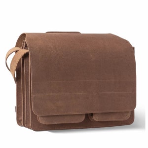 Très grande mallette / sac enseignant pour femme et homme, taille XL, cuir, 676 Marron