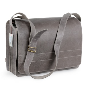 Très grande mallette / sac professeur pour homme et femme, taille XXL, cuir de buffle, 677-n gris