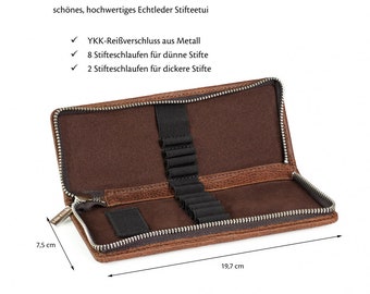 Geschenk-Idee: Exklusives Federmäppchen / Stifte-Etui, Büffel-Leder, Braun, Personalisierung möglich, 012