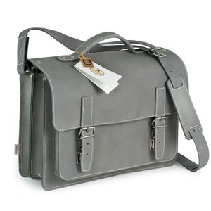 Idée cadeau : Porte-documents / sac d'enseignant décontracté pour hommes et femmes, taille M, cuir de buffle, 605 gris foncé