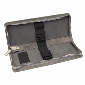 Gift Ideas: Exclusive Foldable Pencil Case / Leather Etui, Buffalo Leather, Grey, custom engraving possible, 012