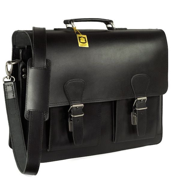 Gift Ideas: Briefcase / Teacher Bag for Women and Men, Size L, Leather, 600 Black