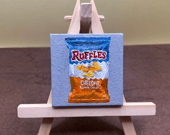 Miniature Ruffles Cheddar & Sour Cream Chips Painting - 2” x 2”, Food Painting