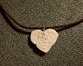 Thick Hemp Beaded Cord Yak Bone Love Heart Engraved Amulet Pendant Necklace 