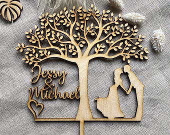 Wedding cake topper tree cake topper pour le mariage, arbre de vie avec prénoms, production et expédition depuis l'Allemagne