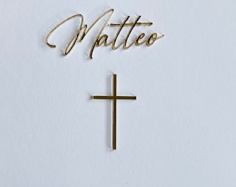 Inscription personnalisée et croix en acrylique comme marque-place, cadeau d'invité, breloque, gâteau en feuille, fabrication et expédition depuis l'Allemagne.