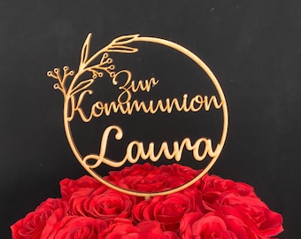 Tortenstecker Cake Topper personalisiert zur Kommunion mit Vornamen, Produktion und Versand aus Deutschland