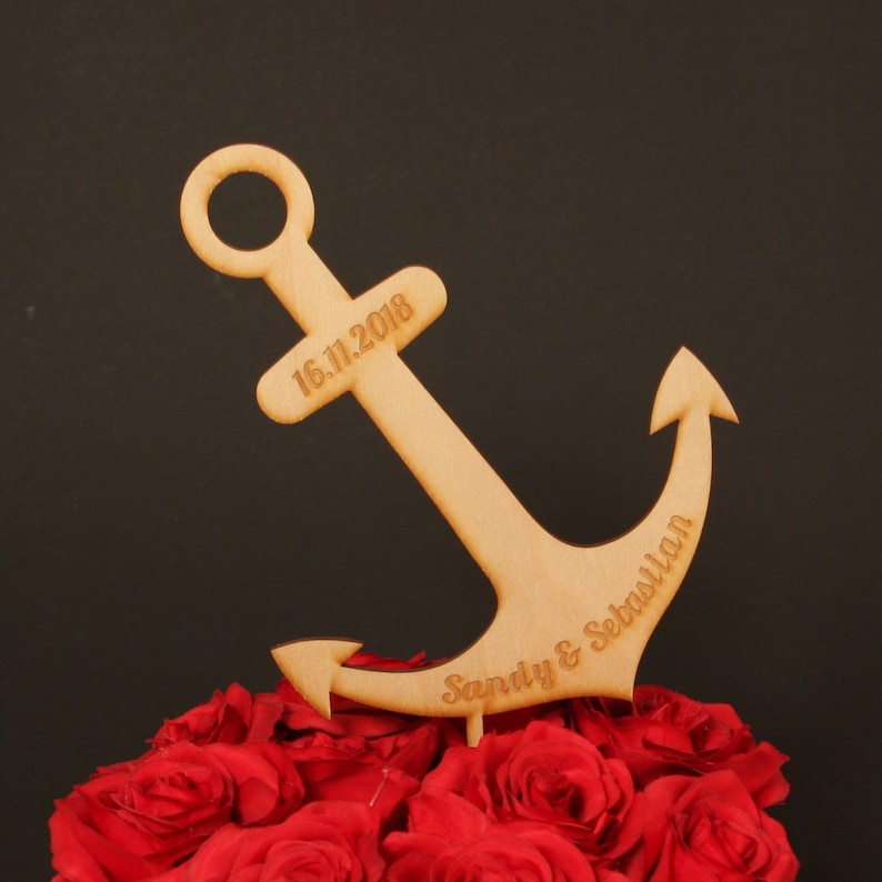 Caketopper Cake Plug Wedding Cake Topper Personalized Anchor with First Name and Wedding Date, Production & Shipping from Germany image 1
