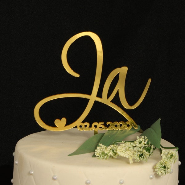 Ja mit Hochzeitsdatum, Caketopper Tortenstecker Cake Topper für die Hochzeit, Produktion und Versand aus Deutschland personalisiert