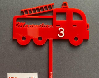Caketopper fire brigade personalized with first name and number, single line, production and shipping from Germany