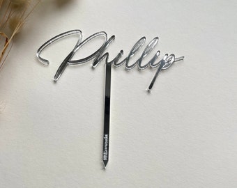 Cake topper cake topper fine script personnalisé avec prénom, ligne unique, production et expédition depuis l'Allemagne