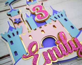 Princess Castle 3D Personalised glitter cake topper, cake decoration