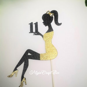 Sitting Lady silhouette cake topper, glitter cake decoration, choose your colour and add your age