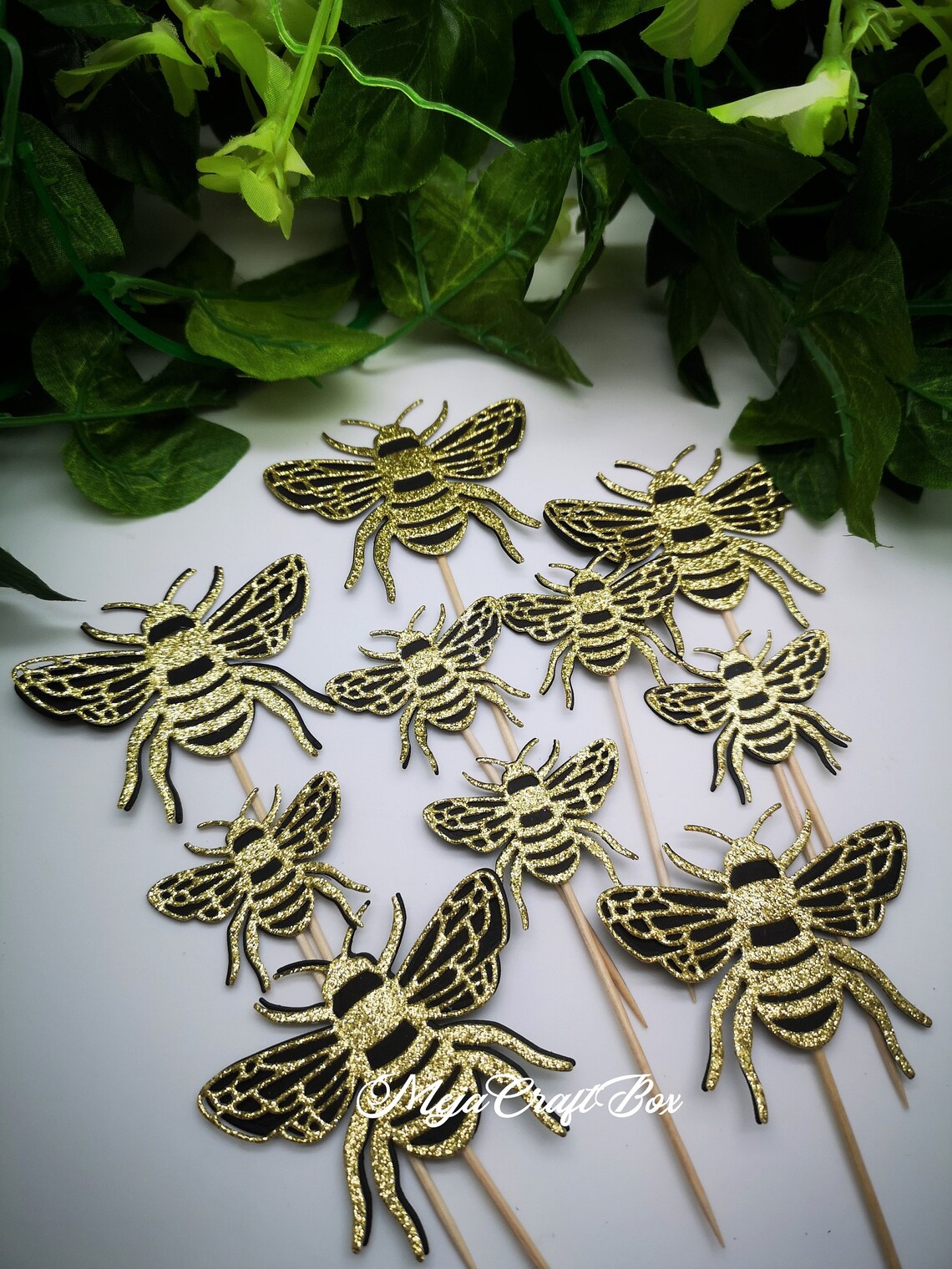 Gold Glitter Bees Cupcake Cake Sticks Cupcake Decoration Etsy