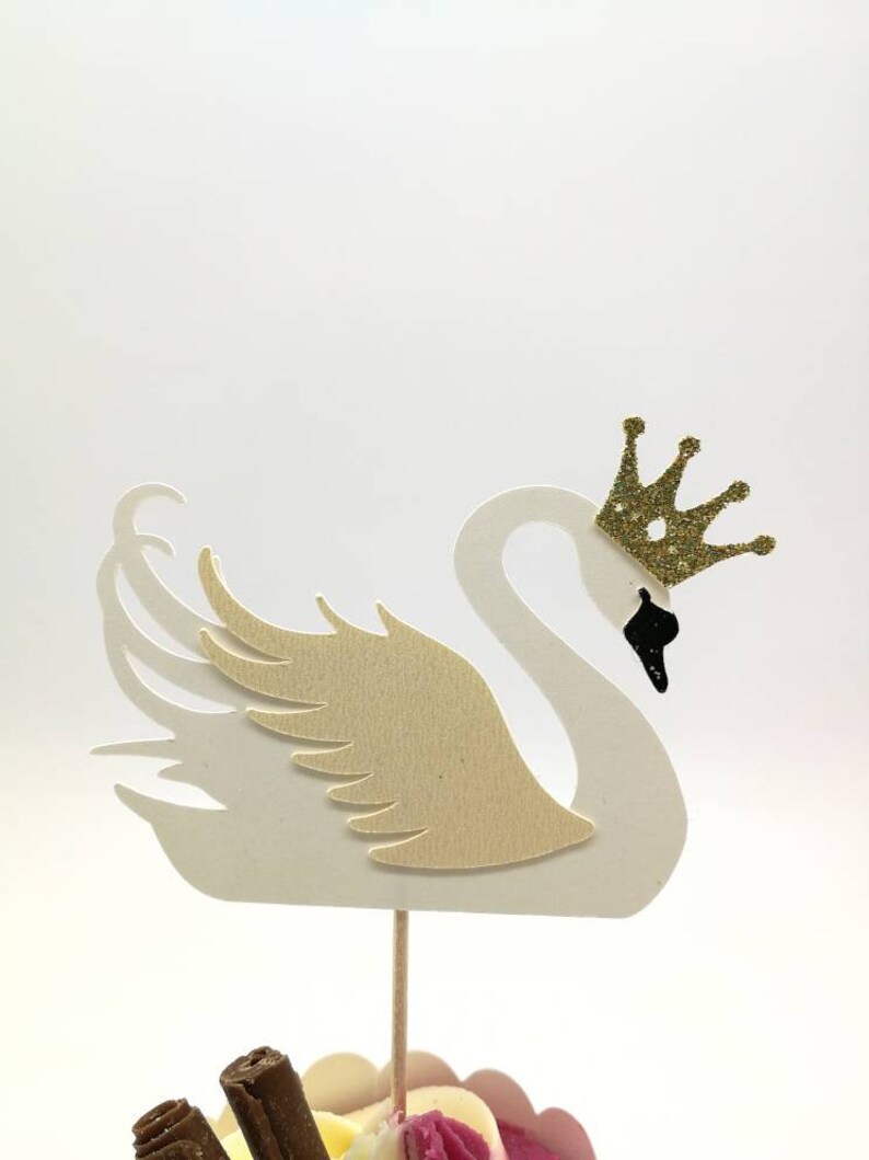 White Vintage Wedding Party Cupcake Cake Decoration Swan Gold Crown Birthday Decoration