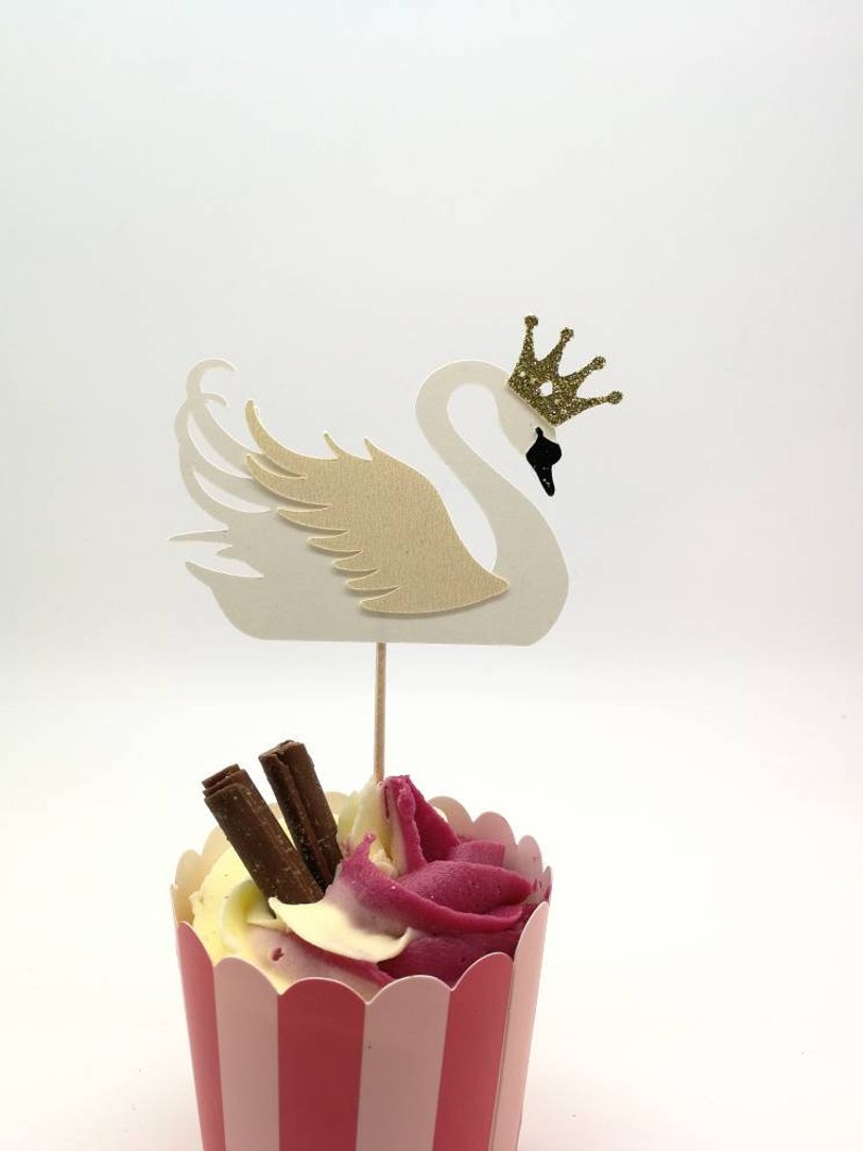 White Vintage Wedding Party Cupcake Cake Decoration Swan Gold Crown Birthday Decoration