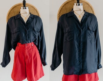 ON SALE Vintage Oversized Plain Black Long sleeve Slouchy BlouseTop from 90/'sminimal