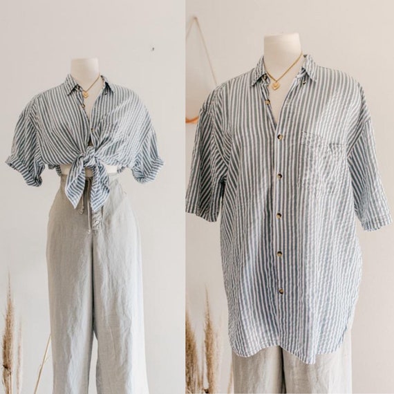 striped button up | blue and white vertical stripe