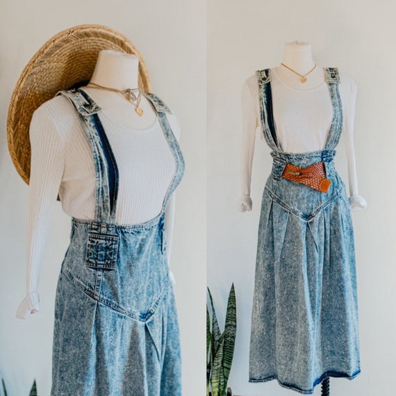 denim apron dress - size 9 | vintage acid wash den