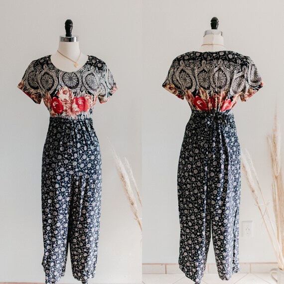 floral romper | black rose romper | black vintage