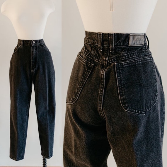 black Lee jeans - 28" | vintage 90s dark faded bla