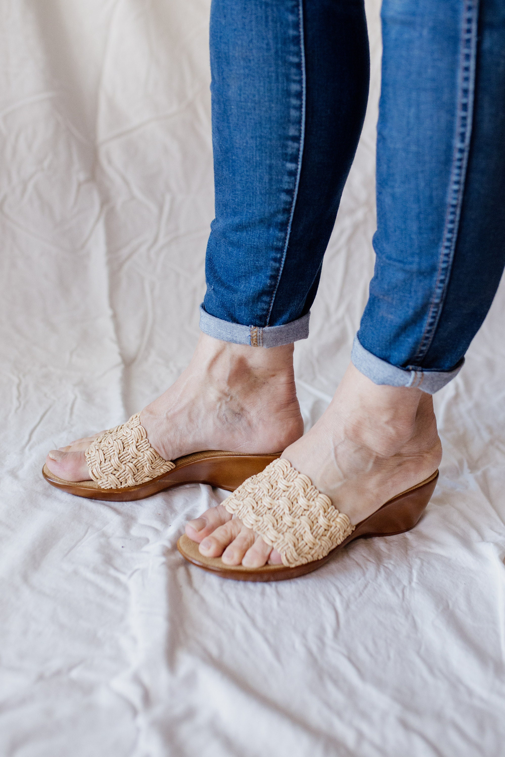 Earthies Tortola Platform Women's Shoe with rattan wrapped bottom and full grain red leather 