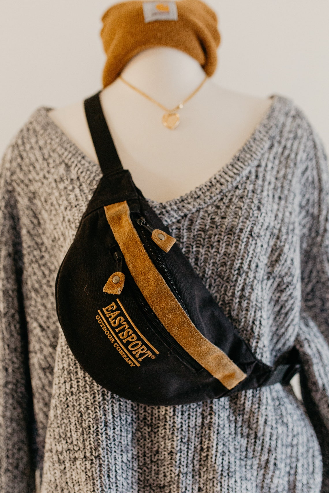 Leather trimmed fanny pack Eastport vintage 90s shoulder bag Etsy