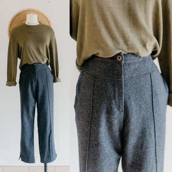 gray wool trousers - size 8 | vintage 90s dark gra