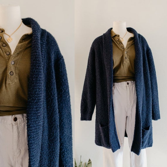 navy boucle cardigan - L | vintage 90s dark blue d