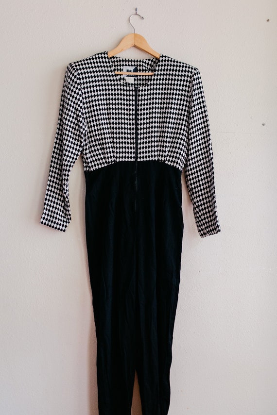 grey checkered jumpsuit