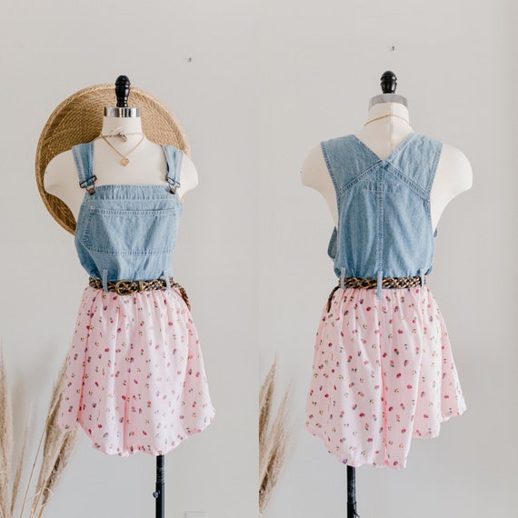 Large 80s Skort Pink and White Jumper with Pockets Vintage Floral Shorts Romper