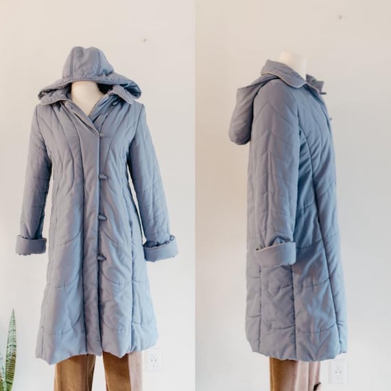 blue quilted puffer coat - M | vintage cornflower