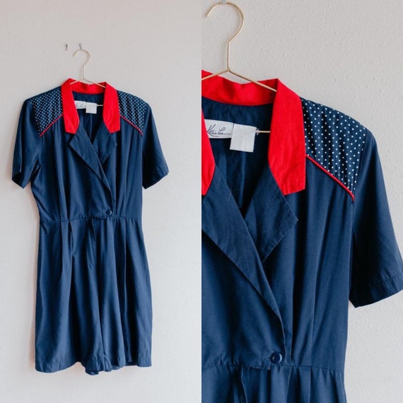 Vintage Polka Dot Romper | Navy Blue Romper | Pin