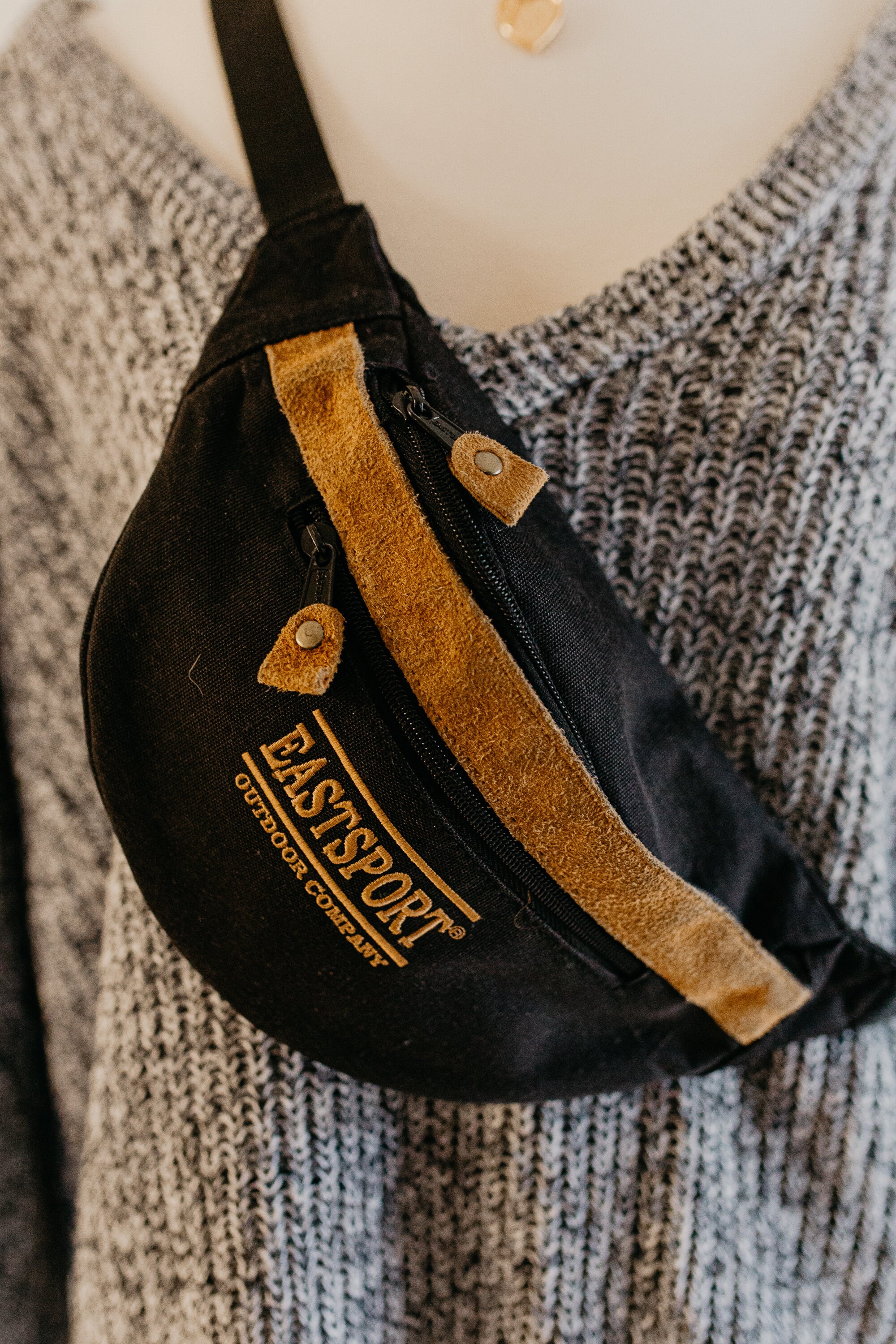 Leather trimmed fanny pack Eastport vintage 90s shoulder bag Etsy