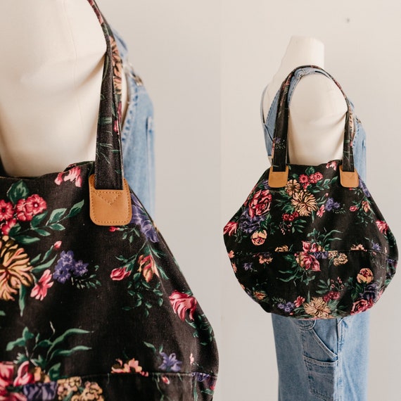 90s floral tote | black floral Gitano tote bag | z