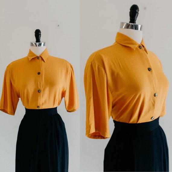 marigold button blouse - S | vintage mustard yello