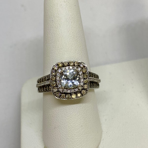 Levian 14K Aquamarine + Chocolate Diamond Ring