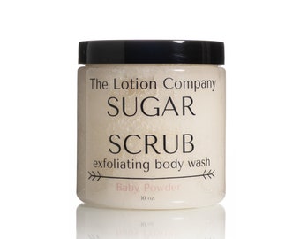 Sugar Scrub Exfoliating Body Wash by The Lotion Company, Fragrance Free, Baby Powder Scent, Shower, Bath, Exfoliate, Cleanse, Paraben Free