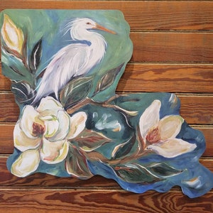 Egret and Magnolias on Louisiana Door Hanger - PVC