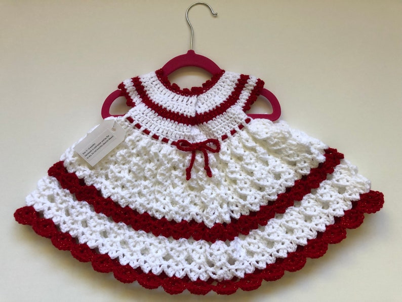 Baby Crochet Dress White and Red Crochet Baby Girl Outfit White Crochet ...