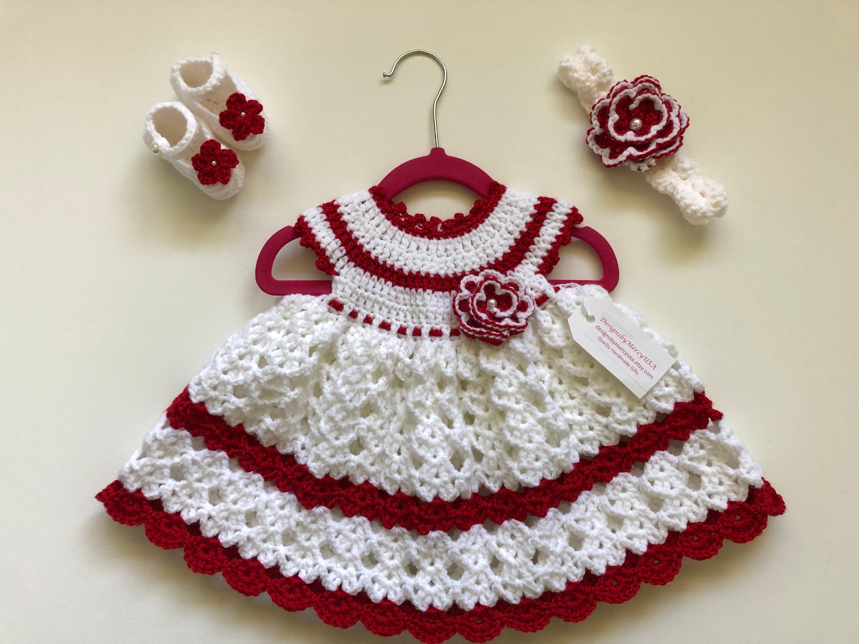 Baby Crochet Dress White and Red Crochet Baby Girl Outfit | Etsy